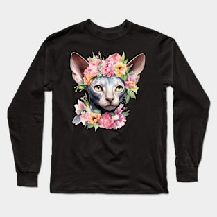 Sphynx Cat Flowers Art Design for Cat Owers Long Sleeve T-Shirt